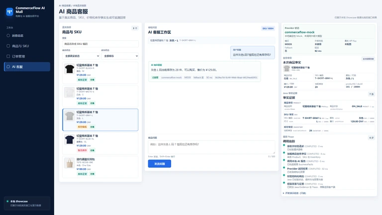 CommerceFlow AI 客服 Evidence 与 Trace 页面